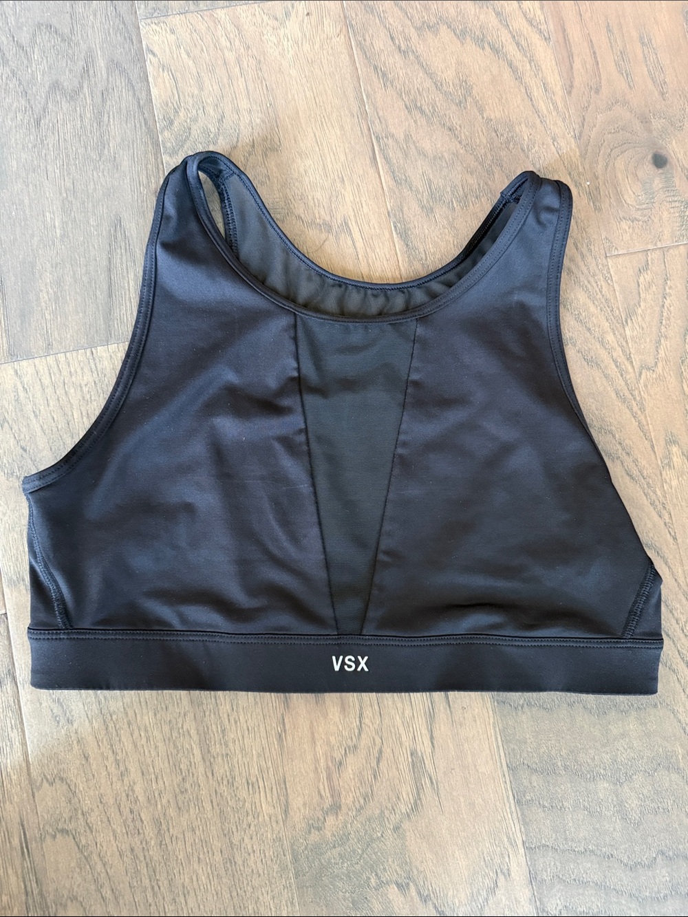 Victoria's Secret VSX Black High-Neck Athletic Bra top sheer back and V front M